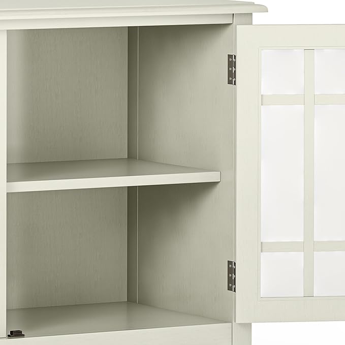 SIMPLIHOME Connaught Solid Wood 46 Inch Wide Traditional Low Storage Cabinet in Antique White, for the Living Room, Entryway and Family Room