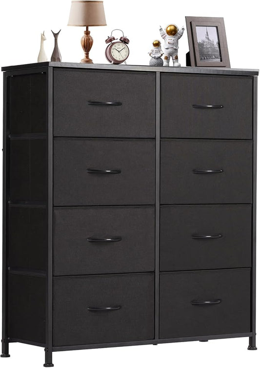 DUMOS 8 Drawer Dresser for Bedroom, Fabric Storage Organizer with Sturdy Metal Frame, Wooden Top Chest of Drawers for Closet Entryway Guest Room,Matte Black