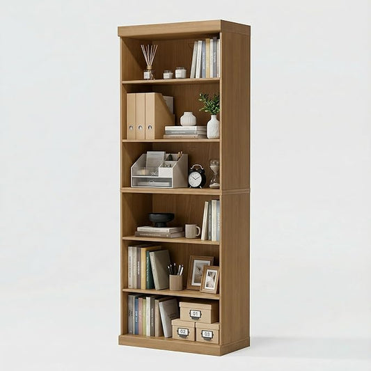 Casaphoria 6 Tier Wooden Bookshelf, 82" H Tall Book Shelf with Adjustable Shelves, Wide Bookshelf with 16" Deep Storage Space for Living Room,Bedroom & Home Office