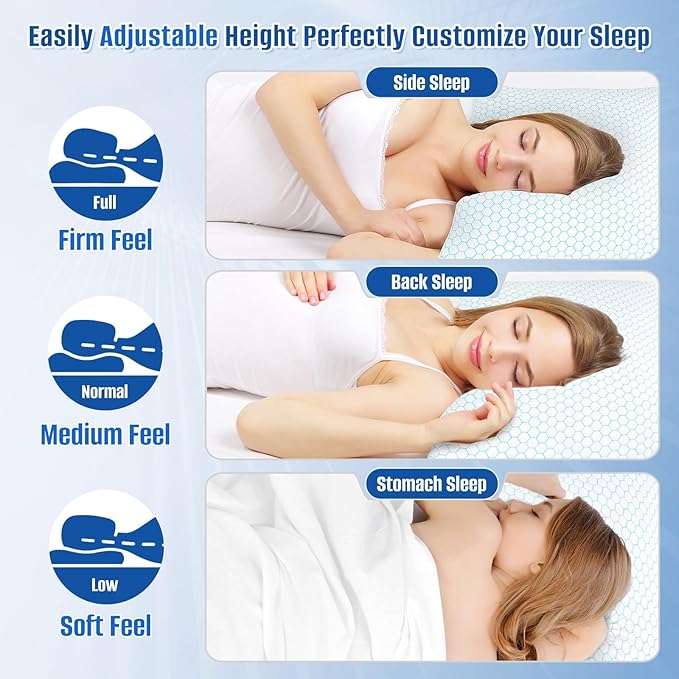 CushyOasis Shredded Memory Foam Pillow for Sleeping, Cooling Bed Pillows Set of 2, Adjustable Pillows for Side, Back, Stomach Sleepers with Washable Pillowcase (Standard Size, Blue)