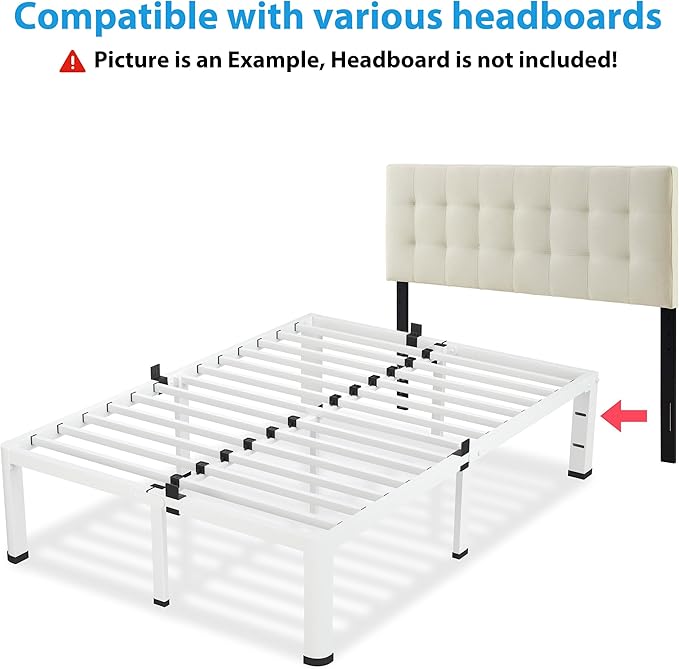 20 Inch King Size White Bed Frame, 3500Lbs Heavy Duty Metal Platform with Round Corner Legs Mattress Slide Stopper, Steel Slat Support No Box Spring Needed, Noise Free, Non-Slip, Easy Assembly