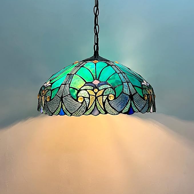 Tiffany Pendant Light fixtures Hanging Lamp Stained Glass Light Decor for Dining Living Room Kitchen Island Study Hallway