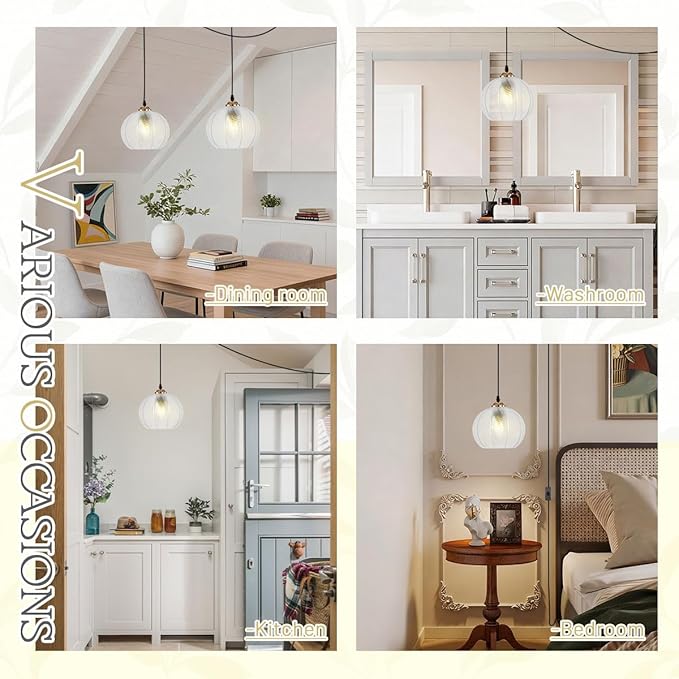 Plug in Pendant Light, Hanging Lights with Plug in Cord On/Off Switch, 14.75ft Plug in Hanging lamp Modern Pendant Light Clear Glass Globe Pendant Lighting for Kitchen Island Bedroom Dining Room