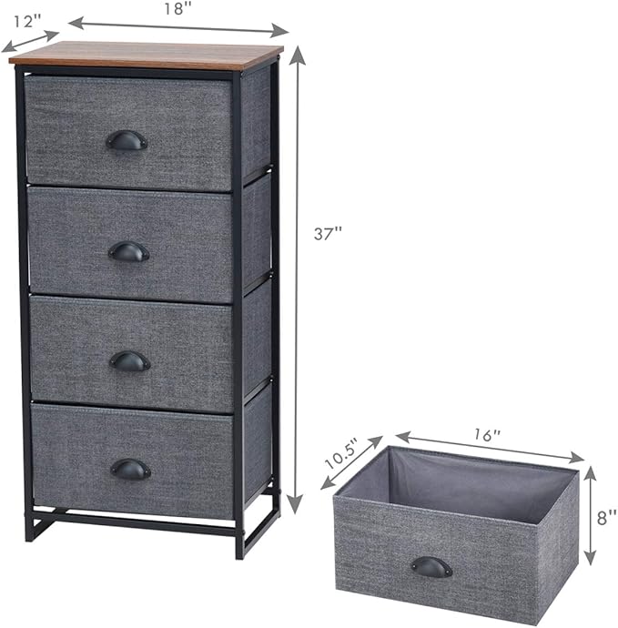 Giantex Dresser Storage Tower Nightstand W/Fabric Drawers, Sturdy Steel Frame and Wood Top Organizer Unit for Bedroom, Living Room, Entryway,Closets End Table Storage Unit (37’’(H), Black)