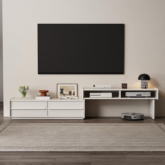 Solid Wood TV Stand for TVs up to 65 Inch，extendable tv Stand with Storage and Shelf for Living Room, Bedroom, Offic,Entertainment Center (White)