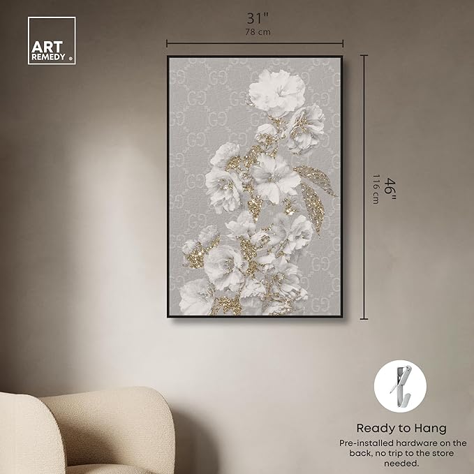 Art Remedy Floral in Classic Fashion Canvas Delicate Farmhouse Wall Art, Black Frame, 30" x 45"
