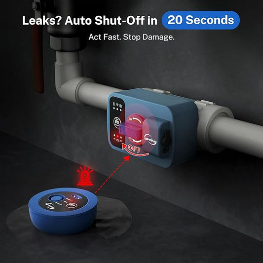 iSpring LS43WL Smart Leak Shut-Off System, Automatic Water Leak Detector with 1 Wired & 1 Wireless Sensor, Whole-Home Water Damage Protection, 1" MNPT + 3/4" FNPT