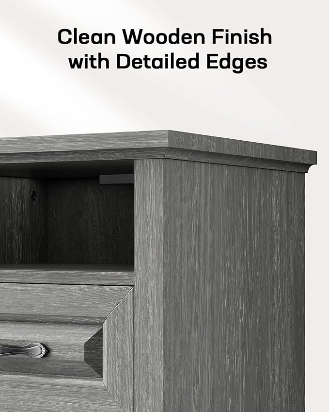 Marsail Nightstand Set of 2, Night Stand with Charging Station, Farmhouse Bedside Table with 2 Drawers, Open Shelf, Rustic End Table Storage Cabinet for Bedroom, Dark Gray