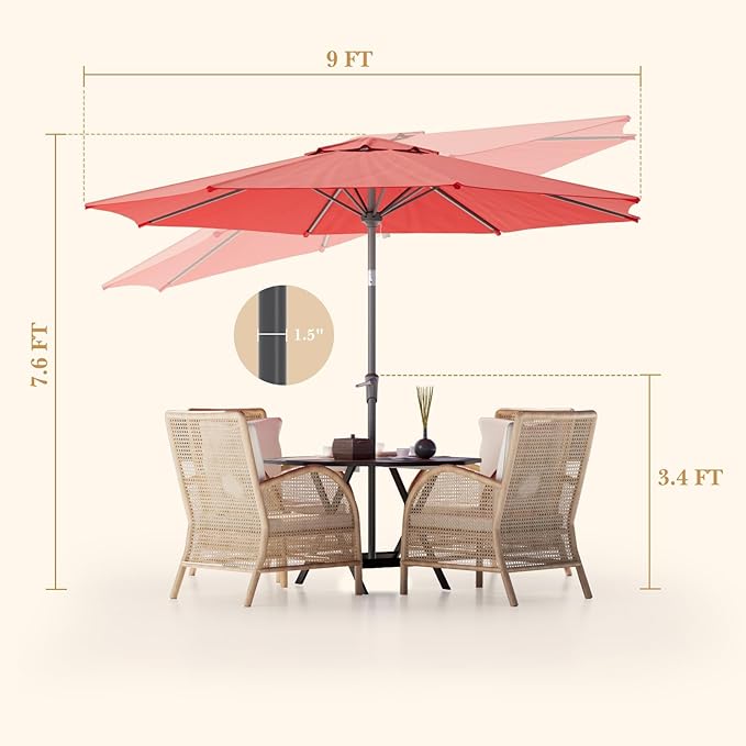 Sannwsg Outdoor Patio Umbrella,Table Umbrella with Push Button Tilt and Crank,Market Umbrella with 8 Sturdy Ribs,Yard Umbrella