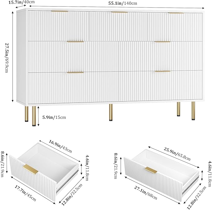 GAOMON 7 Drawer Dresser for Bedroom Chest of Drawers, 55" Wide Fluted Dresser with Drawers, Modern Wooden Double Dressers with Metal Handles for Living Room, Hallway