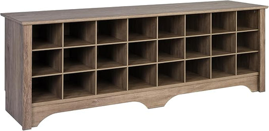 Prepac 24 Pair Shoe Cabinet, Entryway Bench, Mud Room Organization and Storage Bench with 24 Shoe Cubbies, Drifted Gray, 15.5"D x 60"W x 20.25"H
