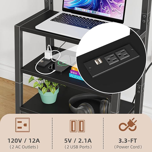 Rolling TV Stand with Wheels and Mount & Fabric Drawer - Entertainment Center with Power Outlet and Small TV Stand for Bedroom, Living Room - 15" Black