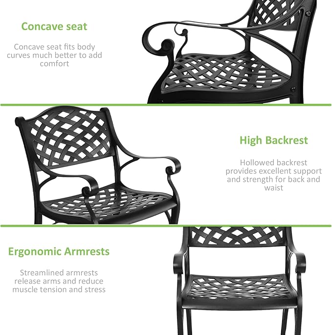 Cast Aluminum Patio Chairs of 2, Outdoor Dining Chairs Set, Aluminum Patio Chairs with Armrest for Garden, Backyard, Poolside, Balcony