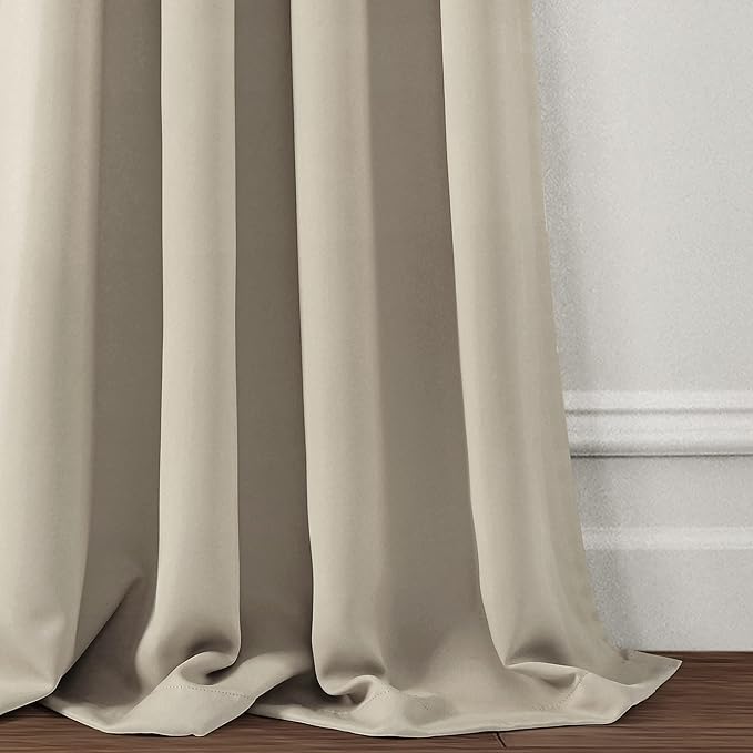 Lush Decor Insulated Grommet Blackout Window Curtain Panels, Pair, 52" W x 84" L, Neutral - Classic Modern Design - Chic Window Decor - Long Curtains For Living Room, Bedroom, Or Dining Room