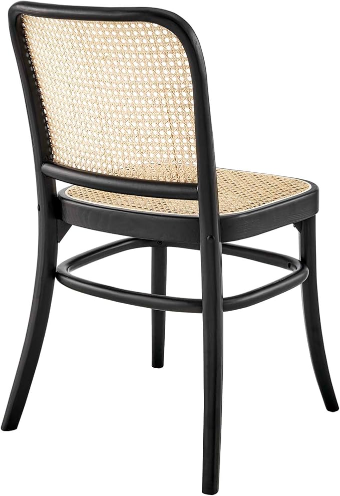 Modway Winona Elm Wood Cane Rattan Seat, Dining Side Chair - Set of 2, Black