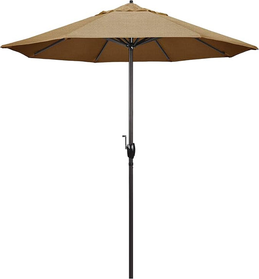 California Umbrella 7.5' Round Sunbrella Aluminum Outdoor Deck, Pool or Patio Umbrella, Crank Lift, Auto Tilt, Bronze Pole, Linen Sesame