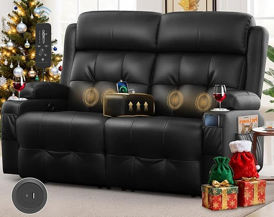 Loveseat Recliner, Oversized Massage Reclining Sofa Heavy Weight Capacity, RV Love Seat Chair Clearance with Storage, Cup Holders, Wall Hugger Couches for Living Room