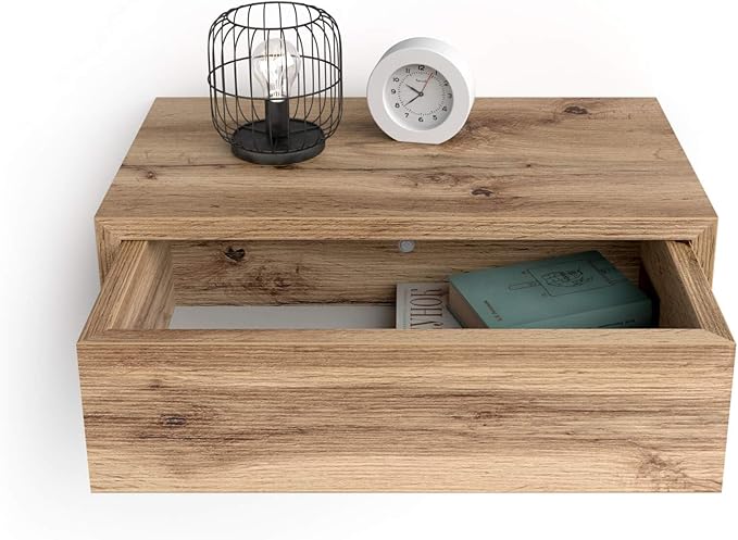 Mobili Fiver, Riccardo Floating nightstand, Rustic Oak, 17.7" x 9.8" x 6.1 ", Melamine-Finished, Modern Bedside Table, End Table, Italian Furniture