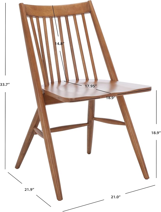 SAFAVIEH Home Collection Wren Walnut Brown Windsor Spindle Solid Wood Dining Chair Set of 2 (Fully Assembled)