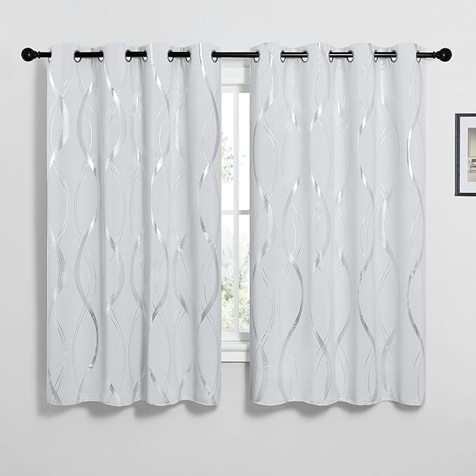 NICETOWN Greyish White Room Darkening Curtain Panels - Window Treatment Thermal Insulated Grommet Room Darkening Curtains/Drapes for Bedroom (2 Panels, 52 by 63, Greyish White)