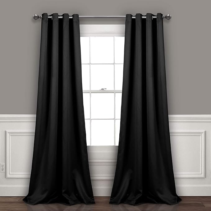 Lush Decor Insulated Grommet Blackout Window Curtain Panels, Pair, 52" W x 108" L, Black - Classic Modern Design - Chic Window Decor - Long Curtains For Living Room, Bedroom, Or Dining Room