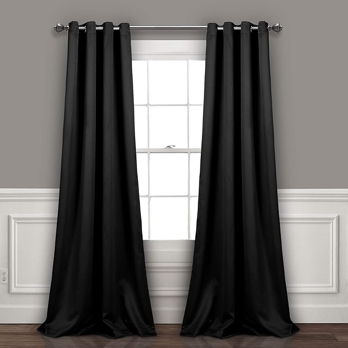 Lush Decor Insulated Grommet Blackout Window Curtain Panels, Pair, 52" W x 95" L, Black - Classic Modern Design - Chic Window Decor - Long Curtains For Living Room, Bedroom, Or Dining Room
