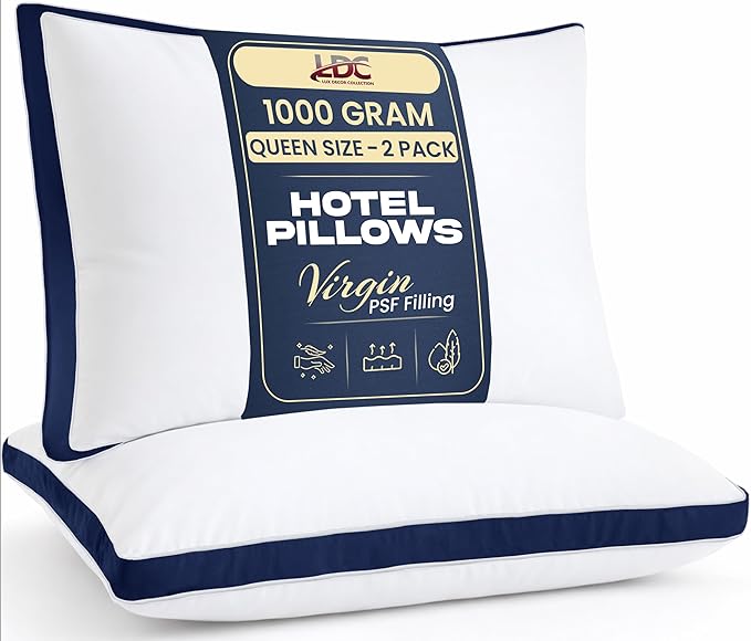 LUX Décor Gusseted Style Soft Hotel Pillows Set of 2 – for Side, Stomach & Back Sleepers - Down Alternative Hotel Bed Pillows – 100% Microfiber Cover, Virgin PSF Fill – Navy, King 36x18