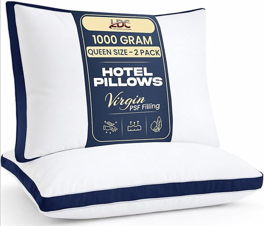 LUX Décor Gusseted Style Soft Hotel Pillows Set of 2 – for Side, Stomach & Back Sleepers - Down Alternative Hotel Bed Pillows – 100% Microfiber Cover, Virgin PSF Fill – Navy, King 36x18