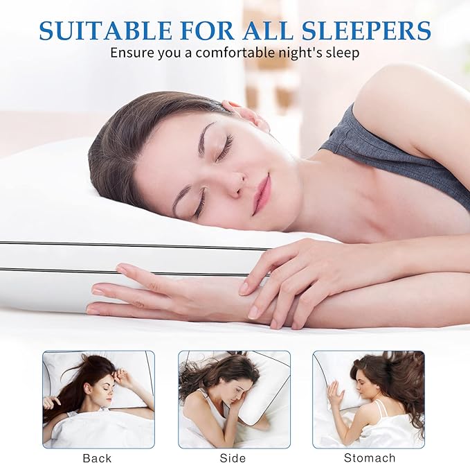 DolceLuna Pillows King Size Set of 2, Bed Pillow 2 Pack for Side & Back Sleepers, Hotel Quality Down Alternative Gusseted King Pillow for Sleeping, Soft and Supportive, White