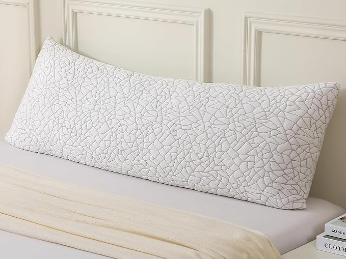 Shredded Memory Foam Full Body Pillow - Cooling Removable Bamboo Rayon Cover + Extra Gel Foam, Soft-Firm Adjustable for Adults, Oeko & CertiPUR-US Standard, 20x54 Inch, 1 Pack