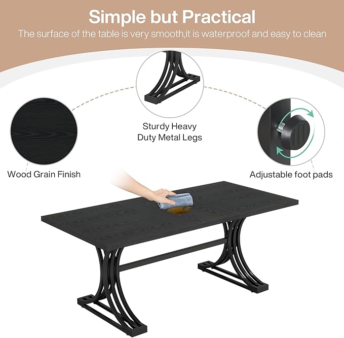 Tribesigns 63-Inch Rectangular Dining Table for 4 to 6, Modern Kitchen Tables with Stylish Metal Trestle Legs, Large Dinner Table for Dining Room, Only Table (Black)