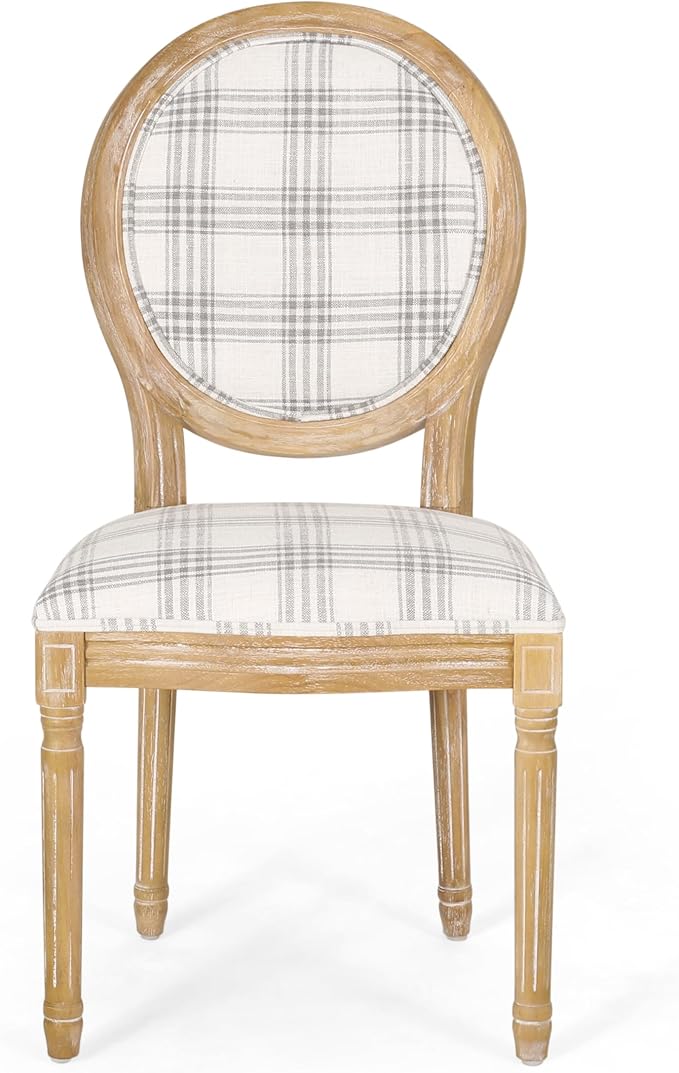 Phinnaeus Dining Chairs - Wood - Gray Plaid/Light Beige (Set of 2)