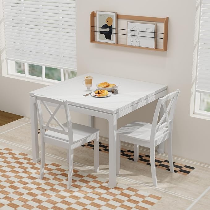Giantex Wood Dining Chairs Set of 2, Armless Kitchen Chair w/Rubber Wood Legs & Curved Backrest, Farmhouse Cross Back Diner Chair, Wooden Side Chairs for Home Dining Room, Load 400 LBS, White