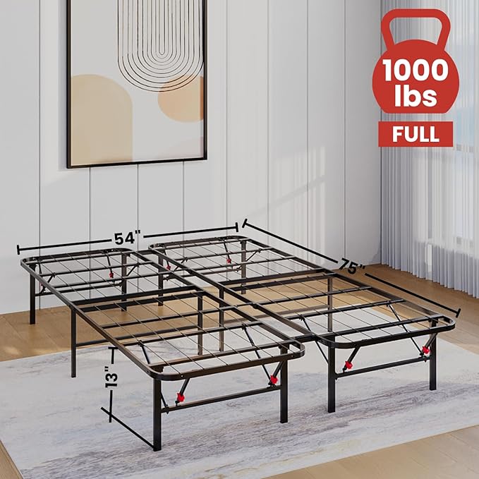 Golden Gate Beds Foldable Metal Bed Frame – Heavy Duty Foldable Bed Frame, No Box Spring Needed, Portable & Collapsible Design, Easy Assembly, Noise-Free, Ample Under-Bed Storage, Full Size (Black)