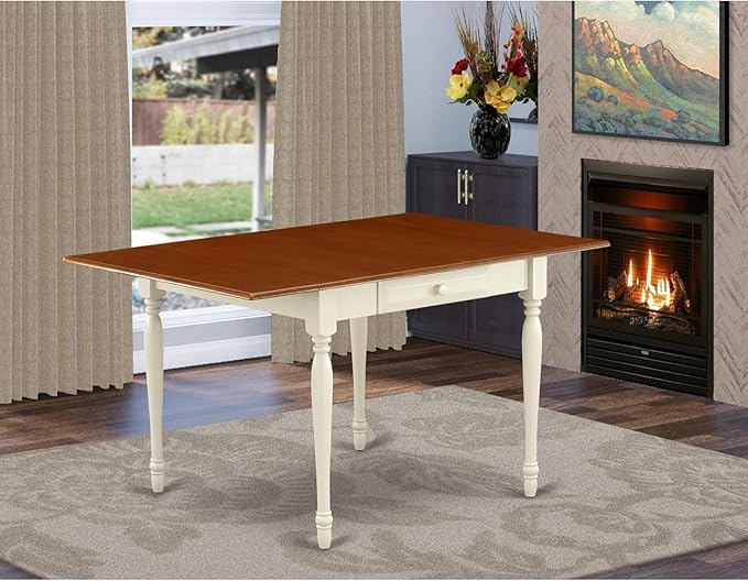 East West Furniture MZT-WHI-T Monza Modern Kitchen Table - a Rectangle Dining Table Top with Dropleaf & Stylish Legs, 36x54 Inch, Buttermilk & Cherry