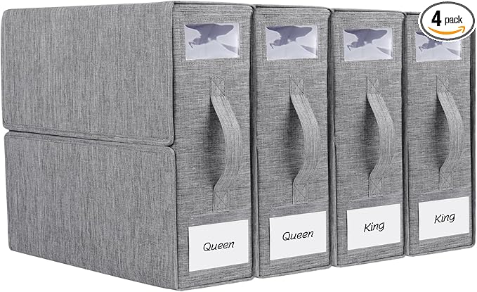 4 Pack Foldable Sheet Organizers for Linen Closet - Twin/Full Size Duvet Cover Set, Grey