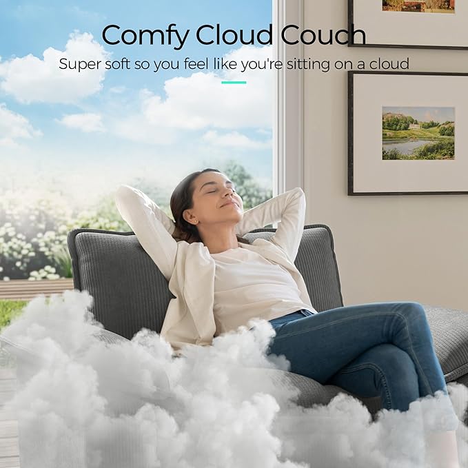 LINSY HOME Modular Sectional Sofa Couch Corduroy Cloud Couches for Living Room, U-Shaped Cloud Couch Sectional Sofas for Bedroom and Apartment, Grey