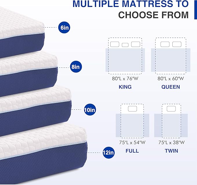 12 Inch King Gel Cooling Memory Foam Mattress, Pressure Relief, Medium Firm Support，Mattress in a Box, CertiPUR-US Certified