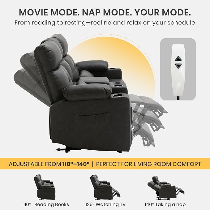 GUEAPY 68" Power Reclining Loveseat with Heat & Massage, Wall Hugger Double Reclining Sofa with Console, Cup Holders & Storage, Power Recliner Couch for Camper, Trailer, RV, Home Theater Living Room