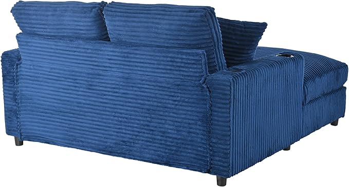 Eafurn 64" Oversized Chaise Lounge Chair Indoor, Plush Corduroy Upholstered Sofa Bed with Pillows & 2 Cup Holders, Extra Wide Deep Seat Sleeper Couch Recliner Chair for Living Room | Removable Cushions, Wooden Frame, Solid Legs