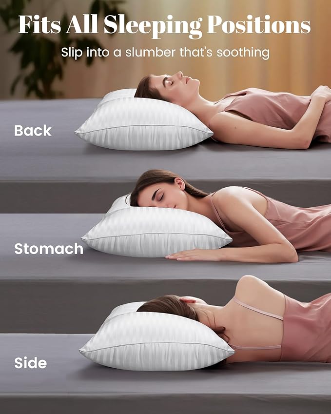 Qnoon Hotel Collection Bed Pillows for Sleeping, Bed Pillows Queen Size Set Of 2,Gusseted Pillow for Back, Stomach or Side Sleepers