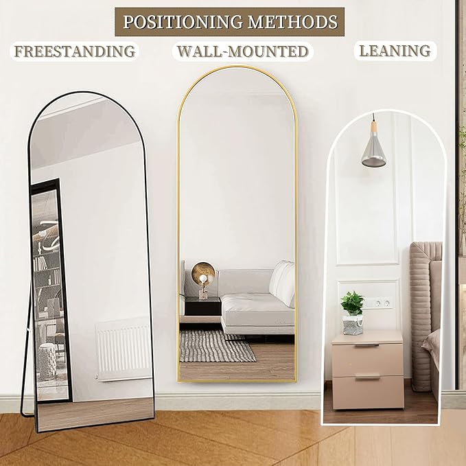 OGCAU Full Length Mirror, 65"x22" Arched Full Body Mirror, Hanging, Leaning or Standing, Wall Mounted for Bedroom Living Room, Gold