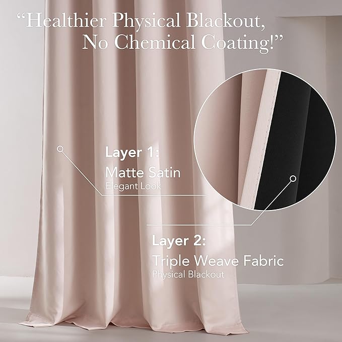 NICETOWN Thermal Insulated 100% Blackout Drape, Pink, 1 PC, 100" x 84", Noise Reducing Performance Grommet Slider Satin Curtain Panel with Black Lining for Large Window