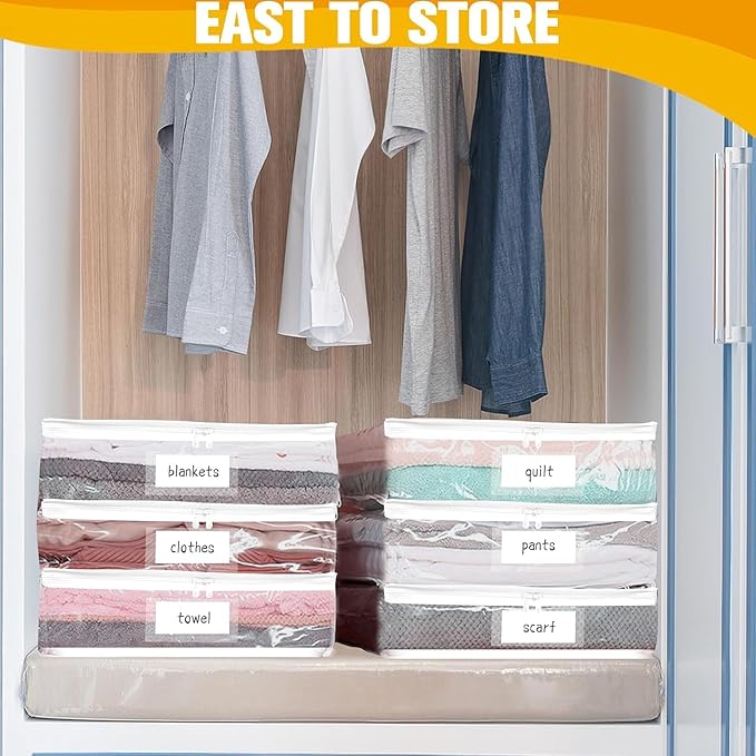 Kikerike Plastic Storage Bags with Easy-Glide Zipper, Pack of 8, Durable Clear Vinyl Zippered Storage Bags for Clothes Sweaters Comforters Blankets Sheets Bedding (18 x 15 x 9 Inch)