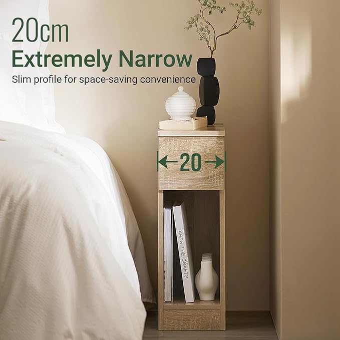 SoBuy Nightstand Narrow Night Stand Modern Design Bedside Furniture Slim End Table Storage Cabinet with Sliding Drawer and Open Compartment, Natural FBT111-NX2
