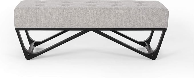 Ball & Cast Modern Tufted Upholstered Entryway Bench Ottoman, 47.5" Padded Bed of End Stool Seating with Faux Wooden Frame, for Living Room Bedroom Kitchen, Grey