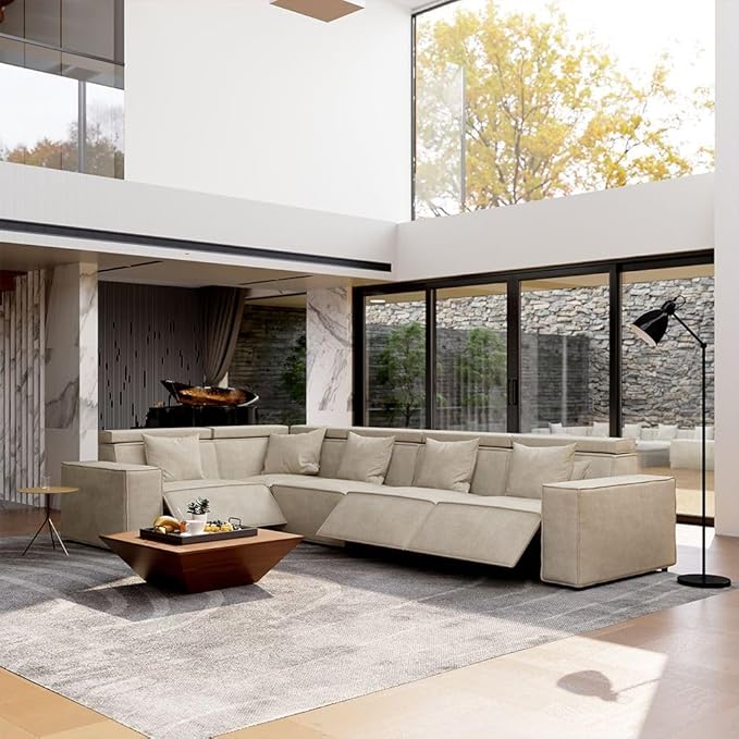 141" Power Sofa L-Shaped Couch,Modular Sectional Couches for Living Room,Modern Large Sofa with Recliners,Comfy Velvet Cloud Couch with Deep Seat,Pet Friendly for Home Office(Beige)