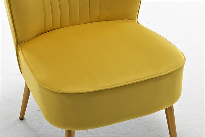 Modern Velvet Accent Chair for Living Room, Bedroom, or Entryway, Stylish and Comfortable Armless Design with Metal Legs, Yellow