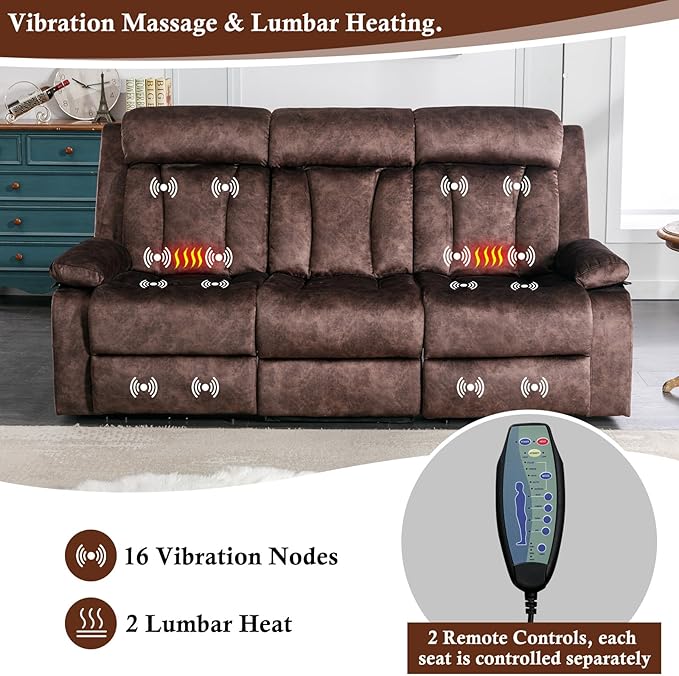 GUEAPY Reclining Sofa and Loveseat Set-Power Reclining Furniture Sets with Heat and Massage, 2 Piece Recliner Couches Set with Console,Drop Down Table,Cup Holders,USB & Type-C Ports for Living Room