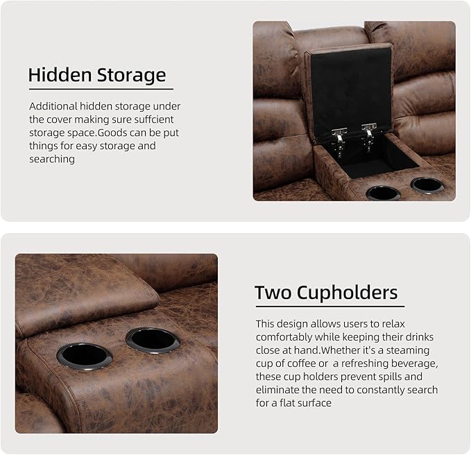 EBELLO Faux Leather Reclining Sectional Sofa Set, L-Shaped Power Corner Couch Home Furniture Set with Storage Console, Cup Holders, USB Port(Coffee Brown,Sofa with Recliner)